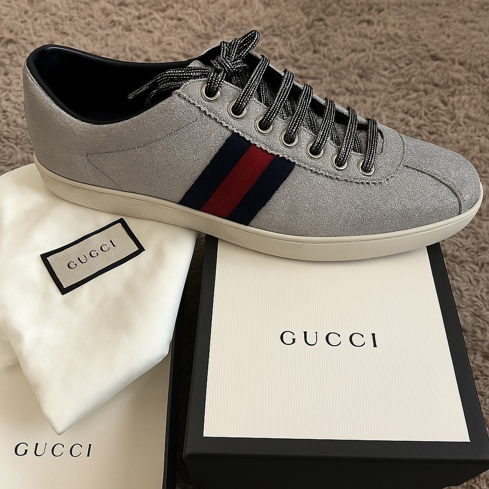 Gucci Gray Sneakers with Web Stripe Detail